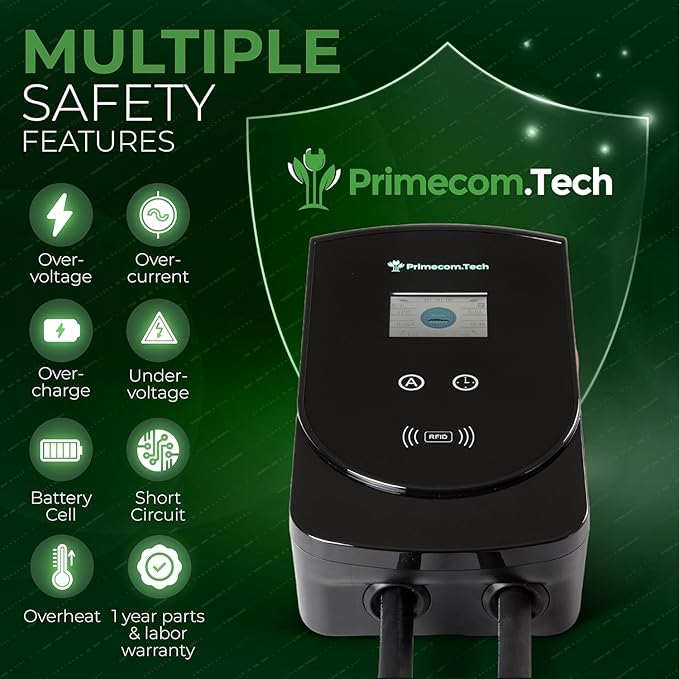 PRIMECOM 80 Amp 20X Faster 22KW 220Volt Level-2 18ft to 50ft Cord Lengths Smart Electric Vehicle EV Charging Station Ford F-150 Transit Lightning Luciud Air Polestar TeslaXS Taycan (18.5 Feet)