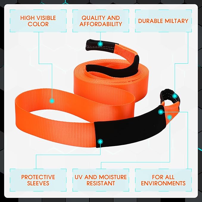 Windyun 3" x 50 ft Recovery Tow Strap Road Straps Heavy Duty Tow Rope Recovery Rope with Reinforced Loops and Protective Sleeves for Vehicle Truck Winching Gear Accessories 20, 000 Lbs