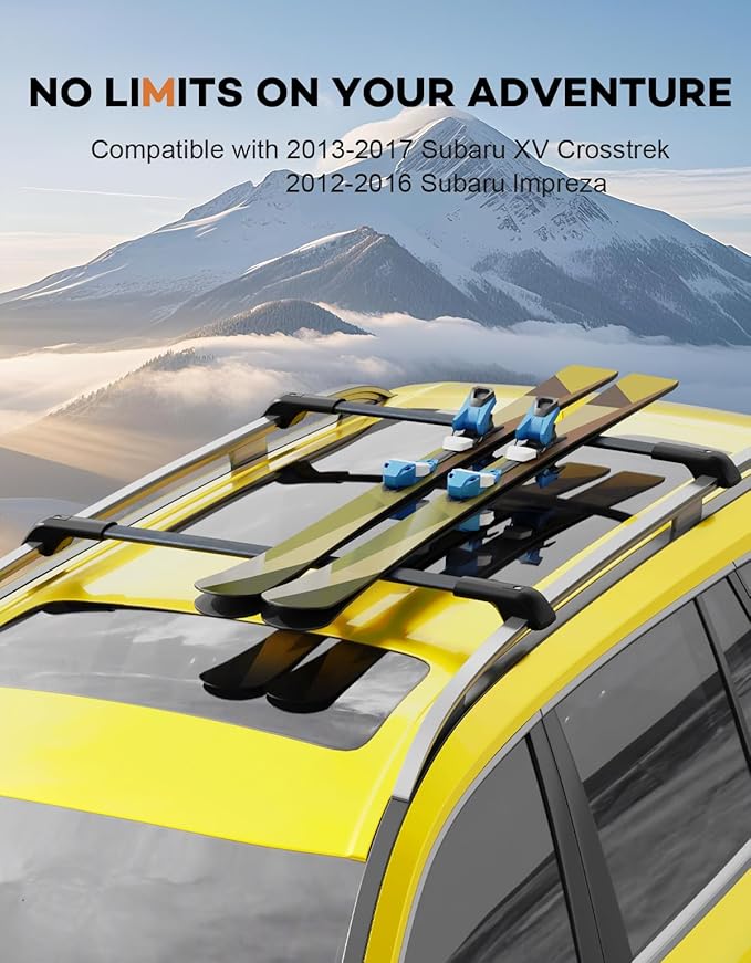 300lbs Lockable Roof Rack Cross Bars Compatible with 2013-2017 Subaru XV Crosstrek & 2012-2016 Impreza, Heavy Duty Aluminum Roof Rails Crossbars Cargo Canoe Black Rooftop Cargo.