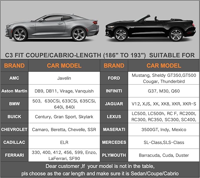 Kayme 6 Layers Car Cover Waterproof All Weather for Automobiles, Outdoor Full Cover Sun UV Snow Protection, Universal Fit for Ford Shelby, Chevy Camaro/Corvette, Lexus RC LC, Etc. (186-193 inch).