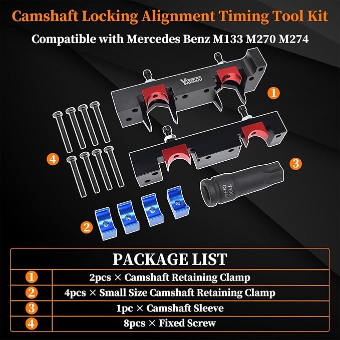 Camshaft Locking Alignment Timing Tool Kit, Compatible with Mercedes Benz M133 M270 M274, 15pcs Set with Carrying Case & Gloves