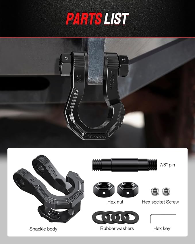 DAYDOOR 3/4" D Ring Shackles, Heavy Duty D Ring Shackles with 7/8 Pin, 45,000 lbs Break Strength Easy Open Towing Shackle for Off-Road Recovery, Winch, Trucks, Jeep, SUV & ATV (2 Pack) (Black)