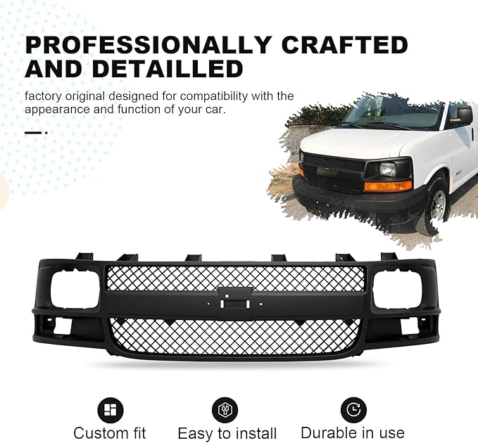 Front Bumper Grill Assembly Fit For Chevrolet Express 1500 2500 3500 2003-2017,Primer Grille Express For Chevrolet Van 03-14 Express 1500,03-17 2500 3500,09-21 Express 4500 GM1200538 25746055