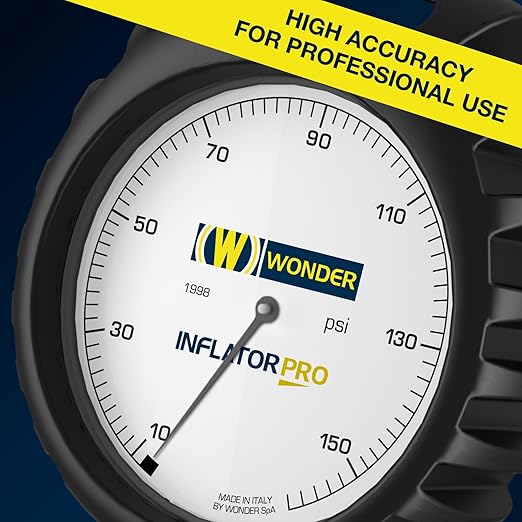 Wonder Analog Professional Tire Inflator Gauge with Versatile 10-159 psi Range, Rugged Design, and Certified Performance for Professionals, Shock-Resistant thermoplastic Body