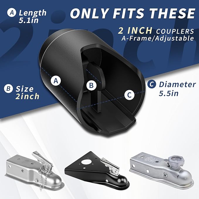 Trailer Lock Fits 2 Inch Couplers, Secures Safety Chains Anti-Theft Ball Hitch Lock, Pry-Resistant & Heavy-Duty Trailer Hitch Locks for RV | Boat | ATV | Utility Trailer (Black)