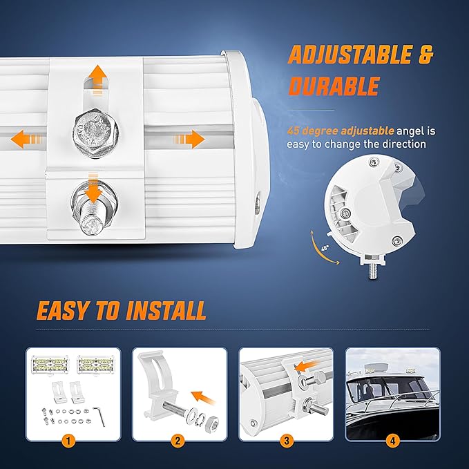 Nilight Marine LED Light Pods Navigation Lights 2PCS 6.5 Inch White Spot Flood Combo Ponton Boat Deck Dock Lighting for Night Fishing T-top Stern Yacht Port Sailboat Trucks Tractors