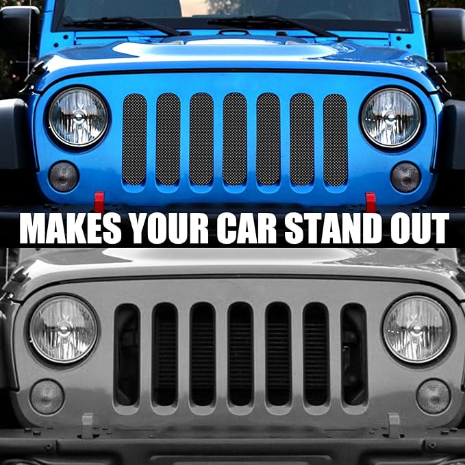moveland Grill Insert for Jeep - Aluminum Alloy Mesh Grill Insert Screen Compatible with 2007-2018 Jeep Wrangler JK JKU