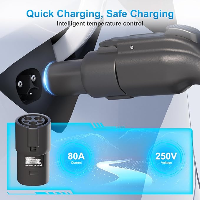 J1772 to Tesla Charger Adapter, Max 80A 280V Fast Charging for Model 3/Y/X/S with Safety Certified Charger Connecting Charging, SAE J1772 EV Adapter for Tesla Cars Only