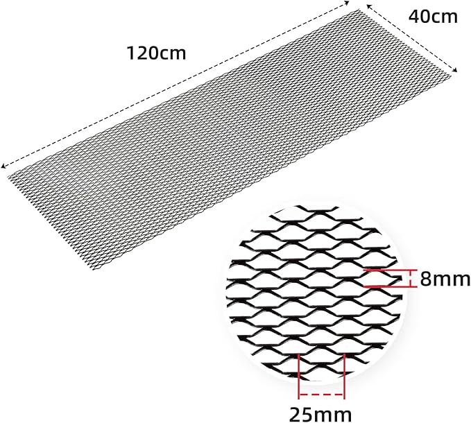 AggAuto 47x16 inches Car Pickup Truck Grill Mesh Spoiler Bumper Vent Aluminum Alloy Automotive Grille Insert Air Intake Racing Seagull Hole 8x25mm Black