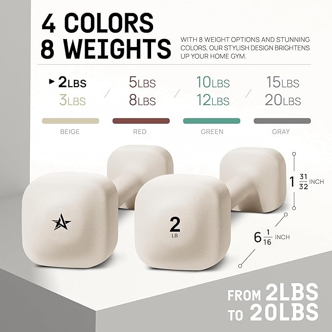 Yes4All Square Neoprene Dumbbell Set for Women/Men, Workout Hand Weight Dumbbells Set of 2, 2lb - 20lb with 4 Colors, Anti-Roll, Anti-Slip Exercise Dumbbells Weights for Home Gym,