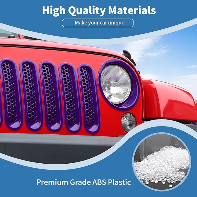 for Jeep JK Front Grille Inserts & Headlight Cover Trim Ring for Jeep Wrangler JK JKU 2007-2017 Purple Exterior Accessories 9pcs