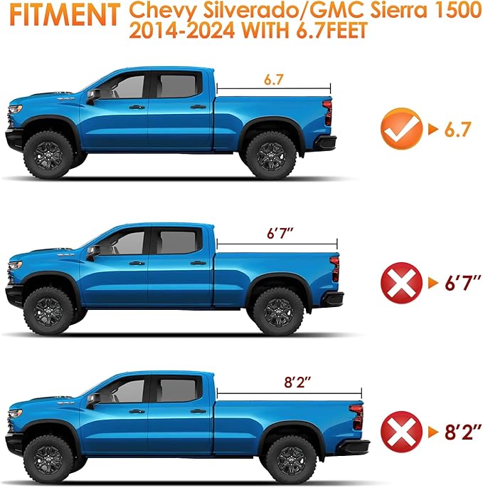 Nilight Soft Tri-fold Truck Bed Tonneau Cover Compatible with Chevy Silverado 1500/GMC Sierra 1500 2014 2015 2016 2017 2018 2019 2020 2021 2022 2023 2024 2025, 6.7ft