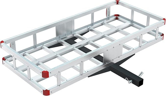 Aluminum Hitch Cargo Carrier, 49.21" x 22.36" x 7.09" Trailer Hitch Cargo Carrier Hitchs Mount Cargos Hitchs Carriers Basket, 500lbs Capacity, Fit 2" Receiver for Suvs Trucks Vans Pickups Camping