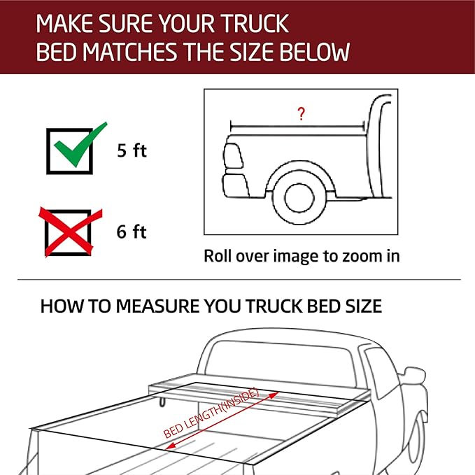 Kikito Professional FRP Hard Tri-Fold Truck Bed Tonneau Cover for 2005-2015 Toyota Tacoma 5ft (59.8in-60.5in) Bed