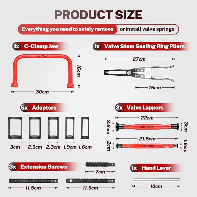 BILITOOLS 13pcs Valve Spring Compressor Tools with Straight Valve Stem Seal Plier, Valve Lapping/Grinding Tool
