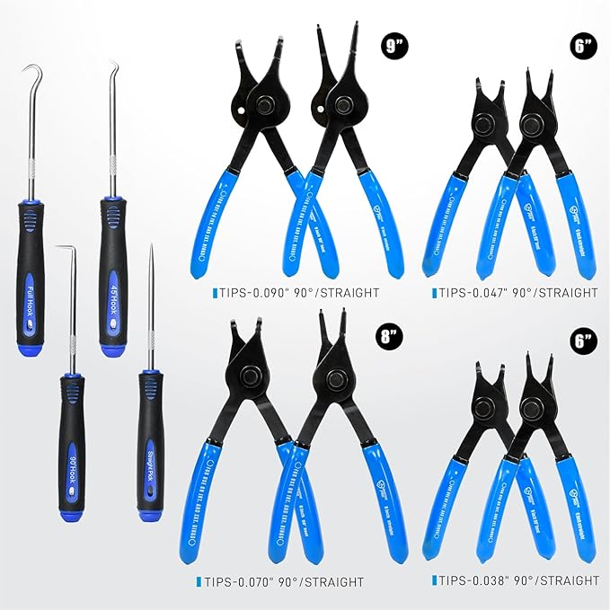 Heavy Duty Snap Ring Pliers Set, 8pcs Convertible Internal External Circlip Pliers with 4pcs Hook Picks for Circlip Removal, with Storage Case