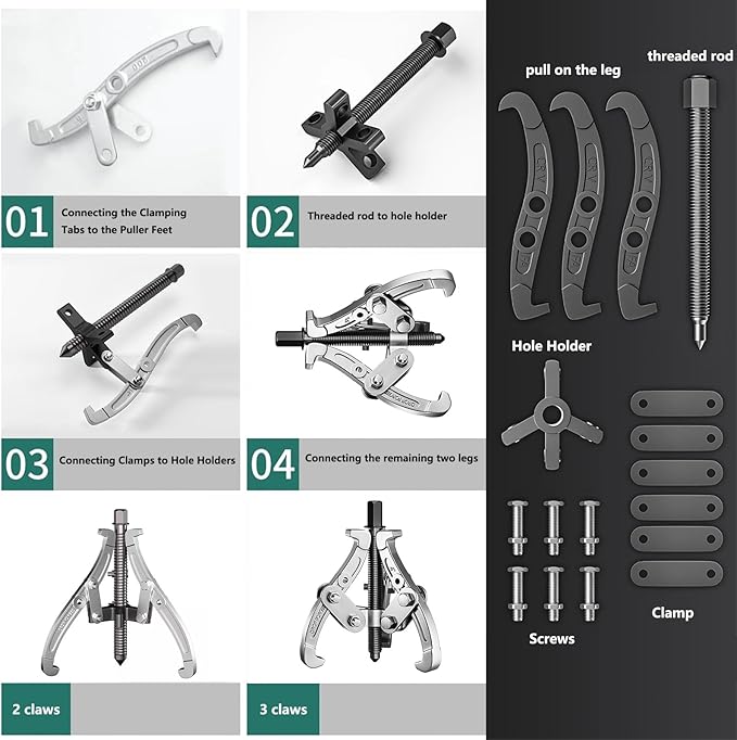 Heavy Duty 3 Jaw Gear Puller, 10'' 12'' 14'' 16'' 2 Jaw or 3 Jaw Pulley Puller Tool, Ideal for pulling hubs, flanges, gears, pulleys, flywheels, and bearings off of shafts, Carbon Steel Pulling Horse(