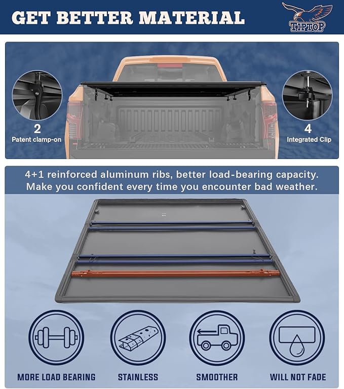 TIPTOP Soft Tri-Fold Tonneau Cover Truck Bed for 2015-2025 F150 5.5ft Bed (67.1") | TPX3 |