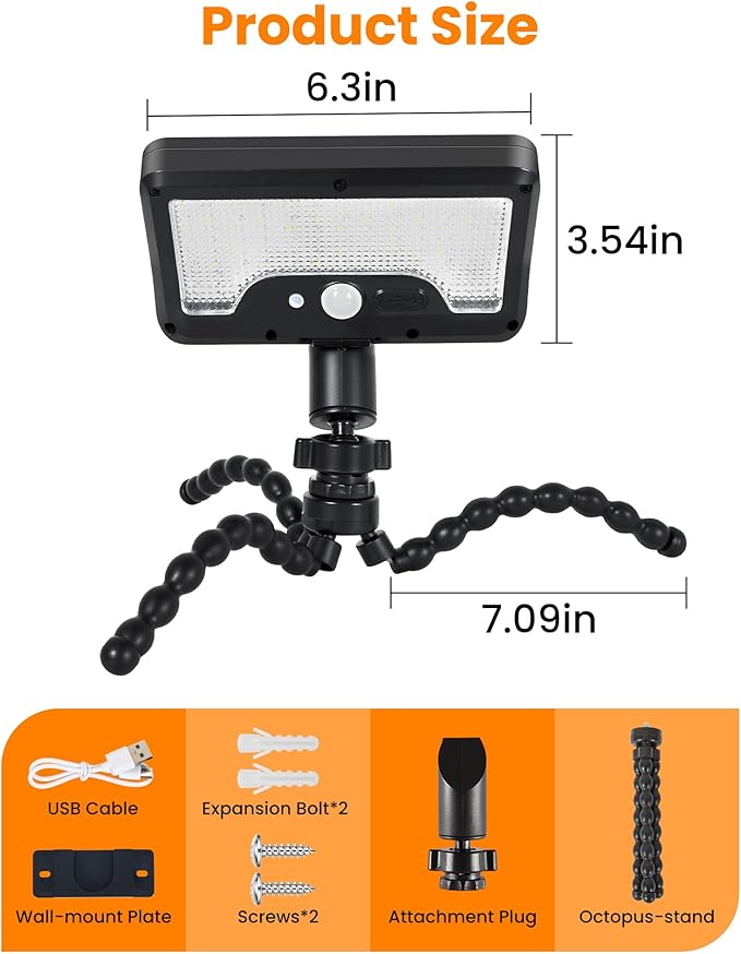 LUHLEE Solar Motion Lights Outdoor, 600LM RV Outdoor Lights with Flexible Tripod,USB & Solar Dual Charging, Motion Sensor RV Exterior Llight for Camper, Motorhome, Trailer, Camping Tent (2 Pack)