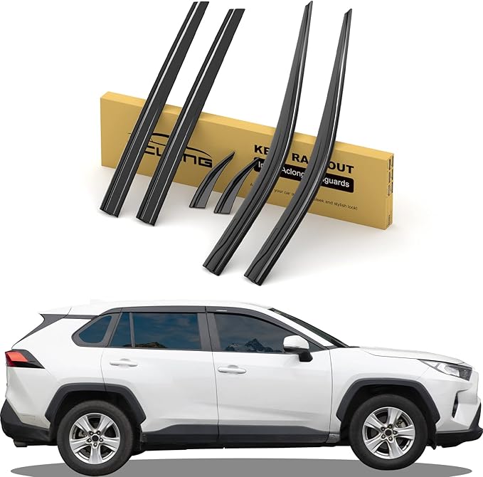 ACLONG Tape-On Rain Guards Fit for Toyota RAV4 2019 2020 2021 2022 2023 Tape-On Smoke Side Shatterproof Window Visor, Out-Channel Window Deflectors, 6-Pieces Set