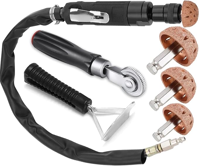 Tire Repair Set Polish Patch Tools 2500rpm Low Speed Air Tire Buffer Grinder Buffing Wheel 55mm,42mm,38mm with Tire Patch Roller Tire Inner Liner Scraper