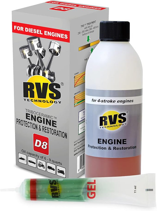 D8 engine oil treatment, For Diesel engines with a motor oil capacity up to 9 quarts; Safely Restore and protect your Car, Truck, Motorcycle and all other engines