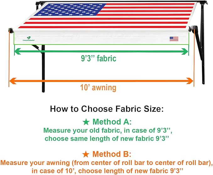 Leaveshade RV Awning Fabric Replacement Camper Trailer Awning Fabric Super Heavy Vinyl Coated Polyester 9'3''(Fit for 10' Awning)-USA Flag (Custom Looking)