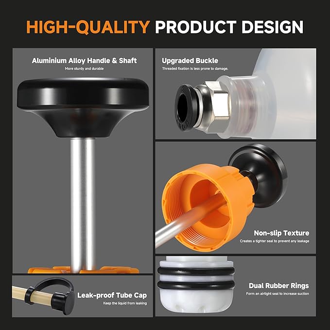 FOUR UNCLES 500cc Fluid Extractor & Fill Pump for Automotive Use - Oil Syringe with a 28" Hose & Two 12" Extension Tubes for Easy Oil Change