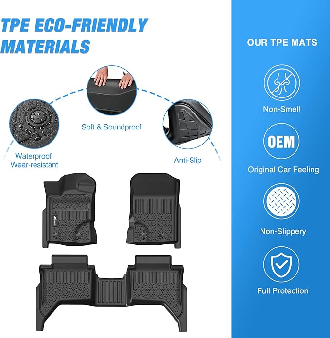 Nilight TPE Floor Mats for Ford Ranger SuperCrew Cab 2019 2020 2021 2022 2023 2024, All Weather Custom Fit Heavy Duty Floor Liners