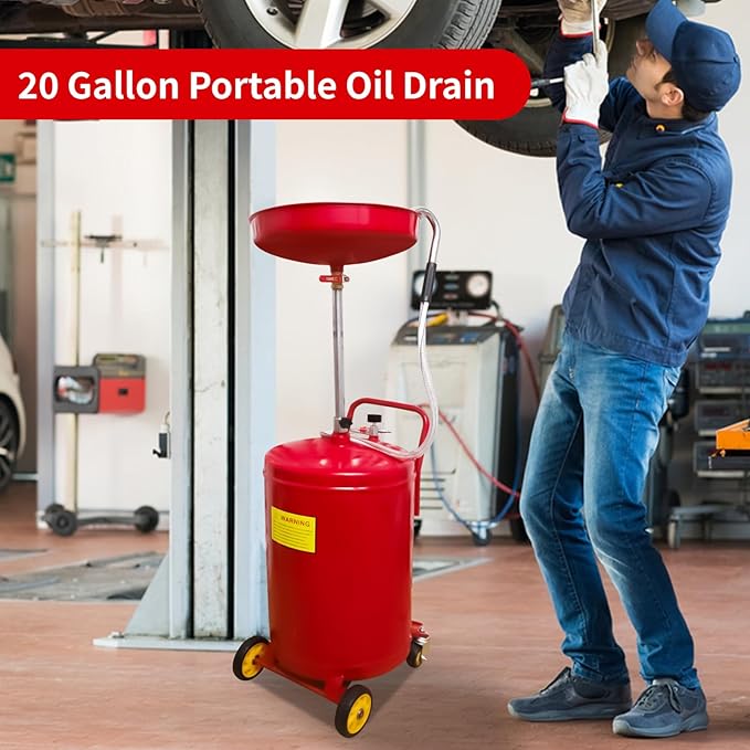 Aain 20 Gallon Portable Oil Drain Container,Waste Oil Drain Tank,Air Operated Drainer for Oil Change,Portable Fluid Drain Disposal with Adjustable Height,Heavy Duty Construction with Wheels