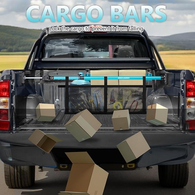 Adjustable Cargo Bar, Truck Bed Divider from 40 to 78.7 IN with 200LB Bearing Capacity, Cargo Bar for Pickup, Truck Bed Organizer Cargo Bars for SUV, Trailer, Van, Come With 2 Divider Bar, 1 Cargo Net