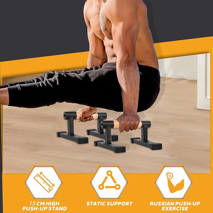 Wooden Parallel Bars 20" Length 12" Height,Dip Bar with Thick Beech Handles, Push-up stands for Handstand, L-Sit, Gymnastics, Strength Training Home Gym,Anti-slip Mats, Easy to Install,700lbs