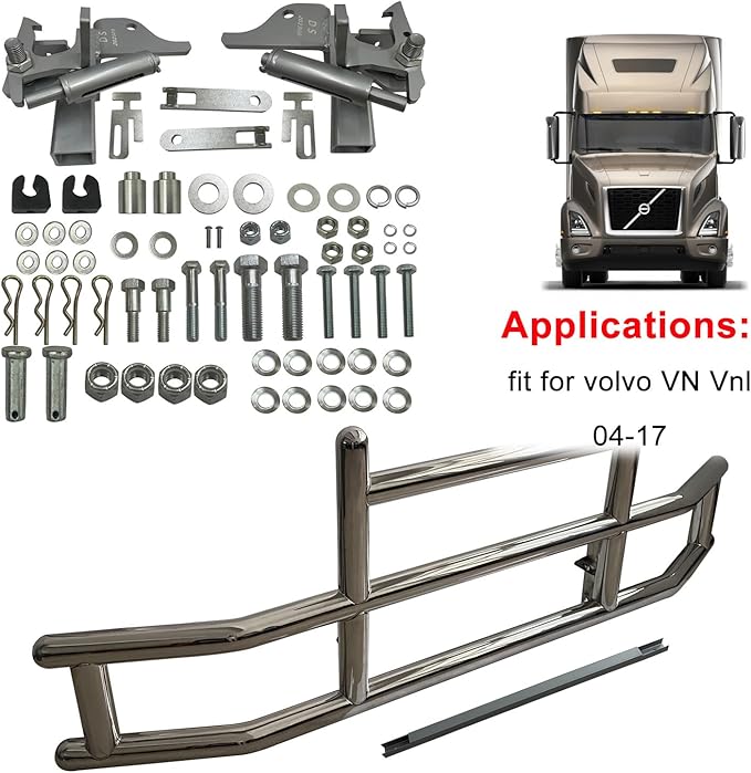 Mounting Brackets and Hardware Accessories Compatible with Volvo VNL 04-17 Truck Parts Polished Stainless Steel Deer Guard