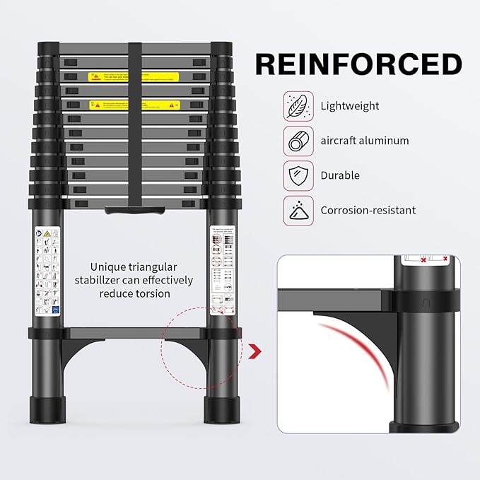 12.5FT Telescoping Ladder, 330lb Capacity Aluminum Heavy-Duty Extension Ladder with Anti-Slip Steps for Secure Attic Access, Roof, and Home Renovation Projects