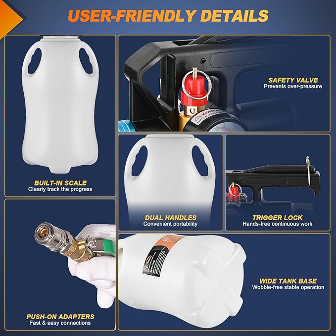 GOOACC Transmission Fluid Pump Kit 10L Automotive Pneumatic Oil Fluid Extractor ATF Refill Dispenser Transfer Pump with 15 ATF Filler Adapters 2.6 Gal 2 Way Vacuum Fluid Evacuator Oil Change Tool Set