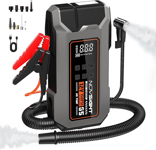 NOVSIGHT Jump Starter With Air Compressor - 6000A 13-in-1 Portable Jump Box for Car Battery, 12V Jump Starter Power Pack(ALL Gas/10L Diesel) 150PSI Auto-Shut Tire Inflator & Air Inflator/Deflator Pump