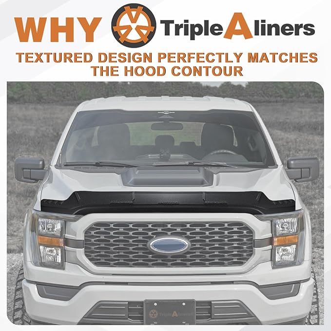 TripleAliners Hood Deflector Protector Compatible with 2021-2024 2025 Ford F150 F-150 Accessories Hood Protector TPE Bug Deflector Shield Replacement(Not Fit Tremor/Raptor, 2024+Platinum/King Ranch)