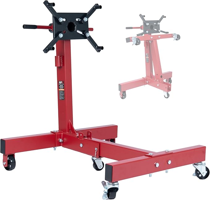1500 lbs Cast Iron Heavy-Duty Foldable Engine Motor Stand for Vehicle Maintenance and Auto Repair with 360° Rotating Head, 4 Adjustable Arms and 5 Casters