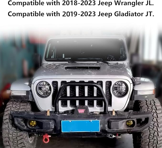 Front Steel Brush Guard Fits 2019-2023 for Jeep Gladiator JT & 2018-2023 for Jeep Wrangler JL JLU Rubicon Bumper Steel Bar Grille Brush Guard (high)