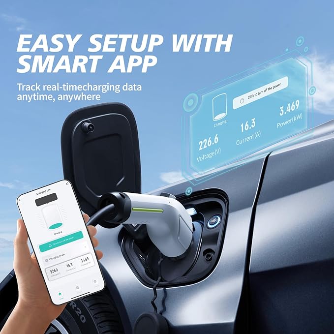 Level 2 EV Charger, 40Amp 9.6KW Fast Wall Home Charging Station-NEMA 14-50 EVSE w/ J1772 Connector, 240V NEMA 14-50 Plug-WiFi & APP Enabled,27.3ft Charging Cable, EC41 White