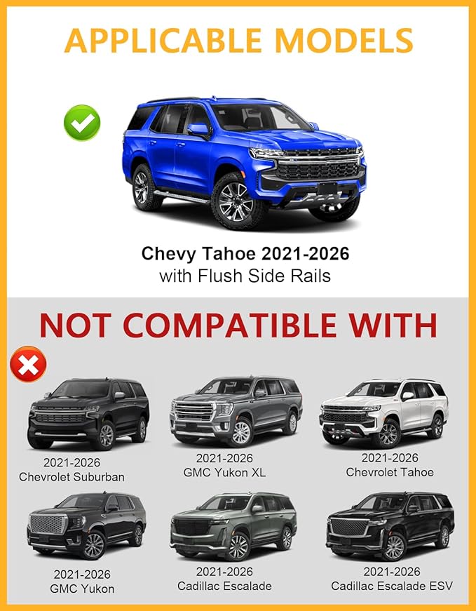 Tuyoung Roof Rack Cross Bars Compatible with 2021 2022 2023 2024 2025 2026 Chevy Tahoe & Suburban, GMC Yukon XL, Cadillac Escalade ESV, Chevrolet Lockable 220lb Aluminum Black Crossbar Carrier Luggage