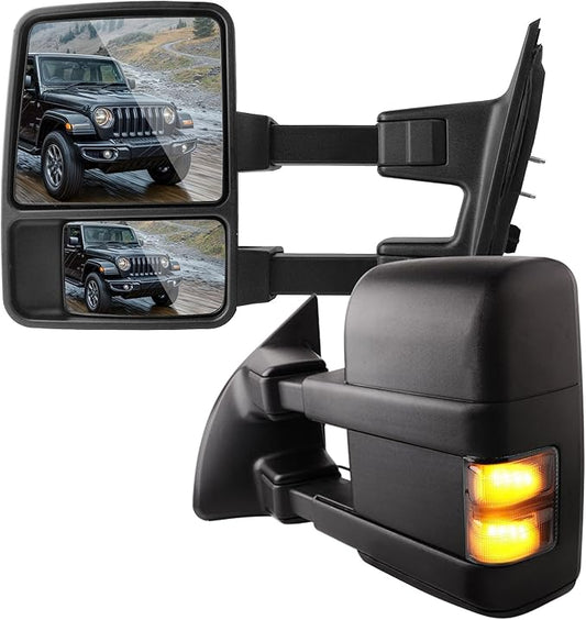 DWVO Tow Side Mirrors Compatible with 08-16 Ford F250 F350 F450 F550 Super Duty with Smoke Heated Power Manual Telescoping Folding Pair Turn Signal Light