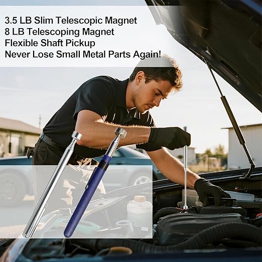 2-Pack Magnetic Pickup Tools 8 & 3.5 LB Retrieving Telescoping Retrievers, Ideal for Mechanics, DIY, Car, Workshop, Home Use