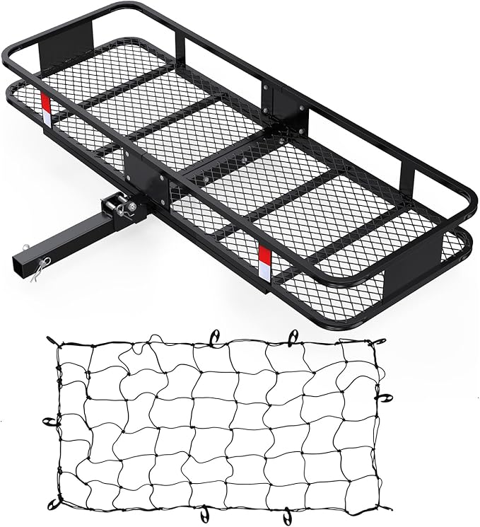 FORWODE 550 LBS Hitch Mount Cargo Carrier Basket, 60"x24"x6" Folding Hitch Cargo Carrier Rack for 2 Inch Receiver, Car Rack Rear Luggage Basket with Cargo Net
