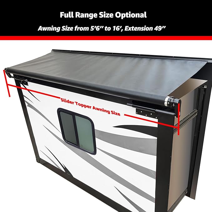 ‌CLee Zen RV Slide-Out Awning Cover Full Kit Black, Disassembly-Free Adjustment, Design Quick Fabric Tension Control, All-Weather Protection, Fits Most RV Models, 9' (Fabric 8'7")