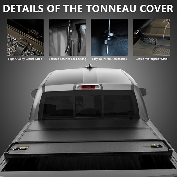 Hard Quad-fold Truck Bed Tonneau Cover Compatible with 6.5 FT (79") 2014-2018 Chevy Silverado/GMC Sierra 1500, 2015-2019 Silverado/Sierra 2500 3500 HD 6.5 FT (79") Bed