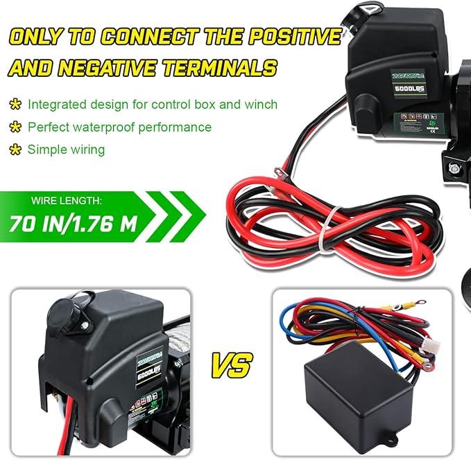 Winch with 1/4"×55 ft Synthetic Rope Electric Winch 12v 6000lbs, Trailer Winch with Wireless Remote &Manual Switch, with Pulley+Rubber Stopper,IP68 Waterproof, for Off Road ATV UTV