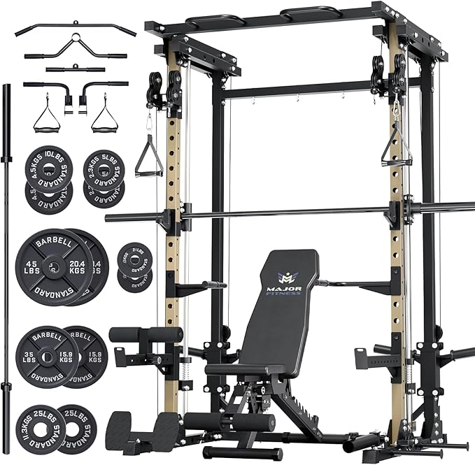Major Fitness Drone3 Smith Machine – All-in-One Home Gym Squat Rack with Weight Bar, Cable Crossover Machine – Heavy-Duty Fitness Equipment for Strength Training and Full-Body Workouts