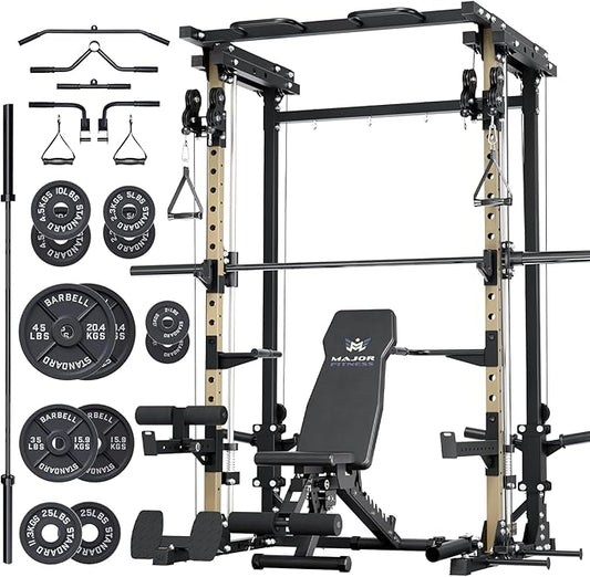 Major Fitness Drone3 Smith Machine – All-in-One Home Gym Squat Rack with Weight Bar, Cable Crossover Machine – Heavy-Duty Fitness Equipment for Strength Training and Full-Body Workouts