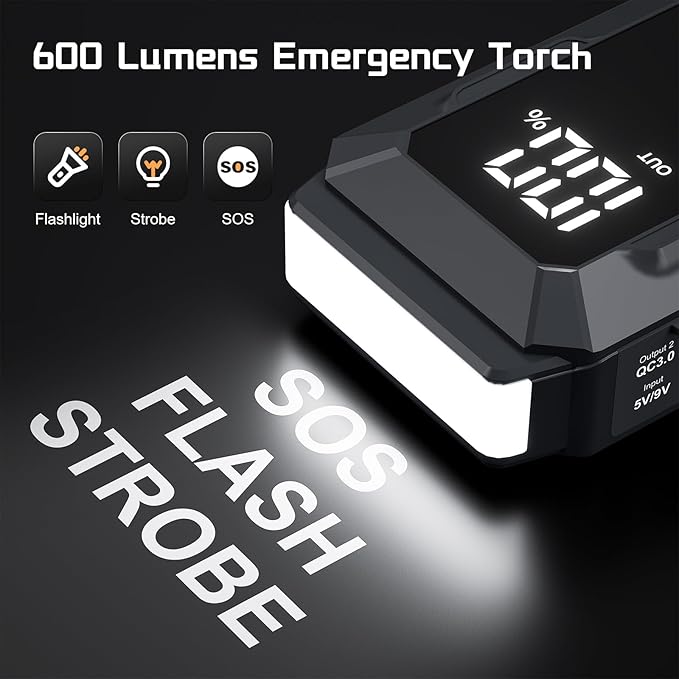 5000A Jump Starter Povasee A40 Car BatteryJump Starter, 12V Jump Box for Car Up to All Gas or 10L Diesel Engine Battery Jumper Starter Portable with 3" LCD Display Power Bank/Dual Output/LED Light